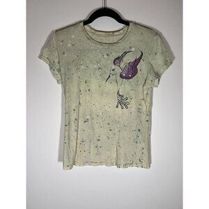 Vintage Y2K GRAIL light green hummingbird paint splatter tshirt M distressed